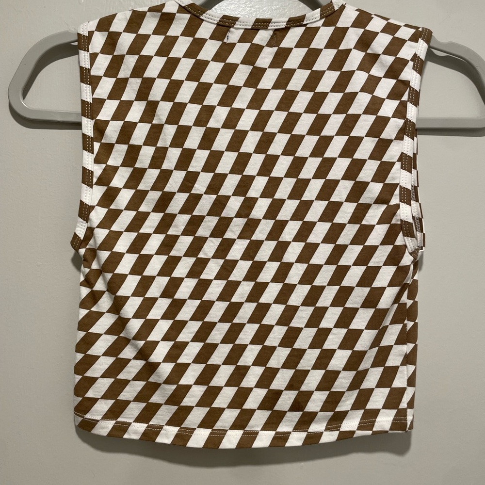 MOTEL Rocks Gimon Brown & White Checkered Crop Tank Top - S - Picture 7 of 11